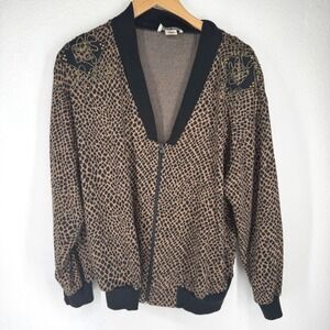 Vintage Womans Leopard Beaded Zip Cardigan Sweater Jacket Small Whimsigoth Baggy